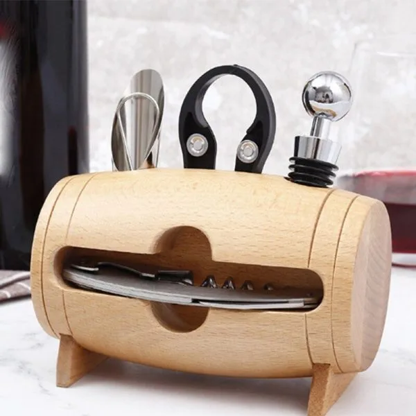 Wooden Barrel Wine Tools Kit