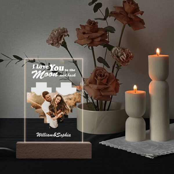 Personalized "I Love You To The Moon And Back" LED Night Light with Wooden Base
