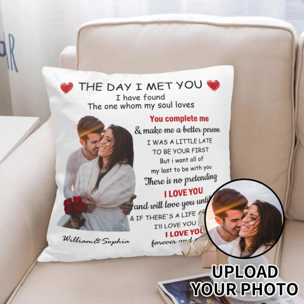 Customizable "The Day I Met You" Pillow Cover with Double-Sided Printing