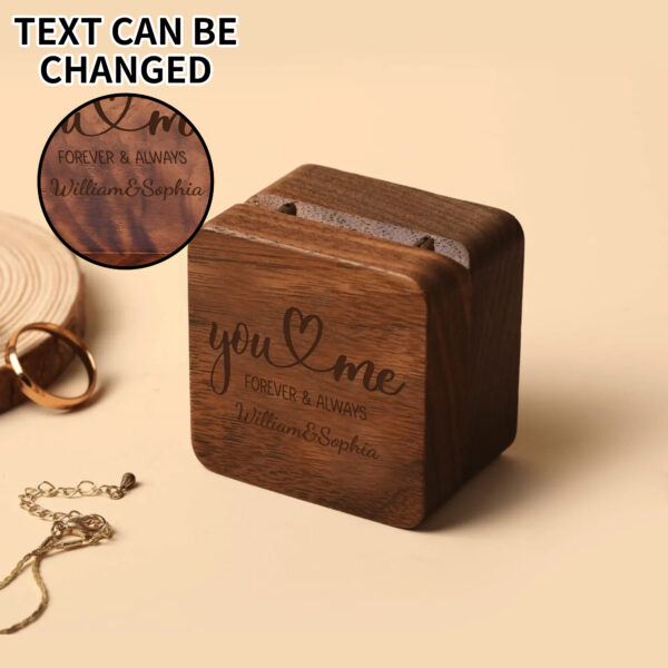 Custom "You & Me" Wooden Ring Box with 3 Velvet Slots - Elegant Engagement Proposal Gift